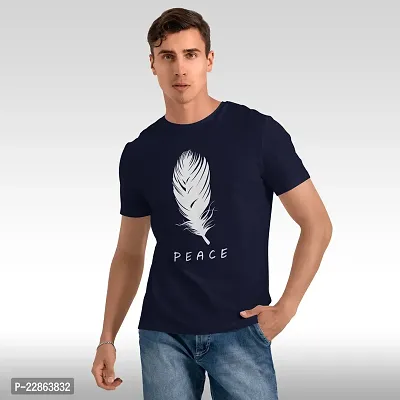 Stylish Navy Blue Polyester Tees For Men