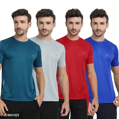 FTX Comfortable Multicoloured Polyester Solid Round Neck Tees For Men Combo Pack Of 4-thumb0