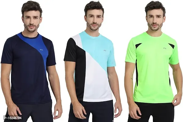 FTX Men's Dri-Fit Round Neck T-Shirt Combo - Aqua Blue, Navy Blue, Green (710_1-710_4-710_7)-thumb0