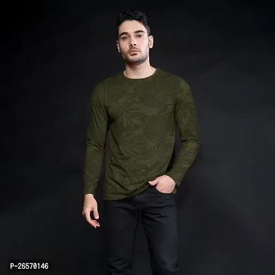 FTX Men Round Neck Floral Print Full Sleeve Dark Green Tshirt-thumb3