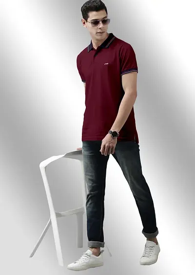 Premium Polyester Solid V Shape Half Sleeve Polo T-Shirt For Men