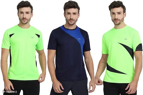 FTX Men's Dri-Fit Round Neck T-Shirt Combo - Navy Blue, Green, Light Green (710_4-710_7-710_8)