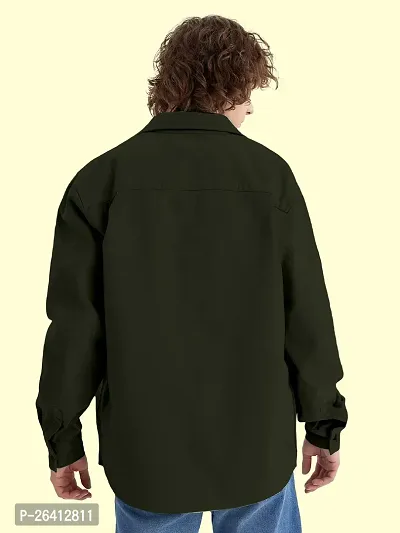 FTX Men Solid Oversized Full Sleeve Dark Green Shirt-thumb2