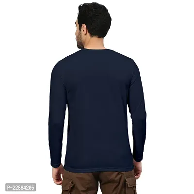 Stylish Navy Blue Cotton Blend Tees For Men-thumb3