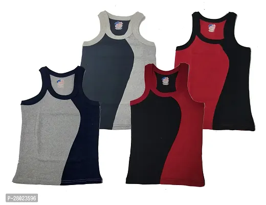 Stylish Multicoloured Cotton Solid Vest For Boys Pack Of 4-thumb0