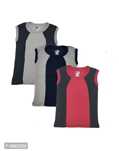 Stylish Multicoloured Cotton Solid Vest For Boys Pack Of 3-thumb0