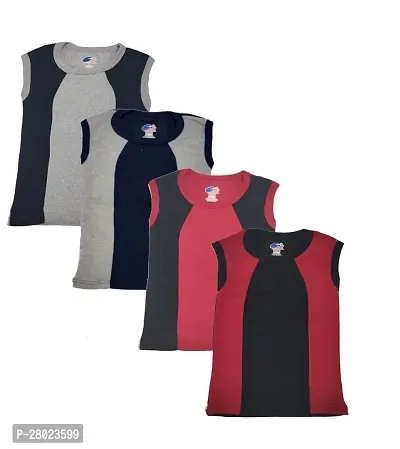 Stylish Multicoloured Cotton Solid Vest For Boys Pack Of 4-thumb0