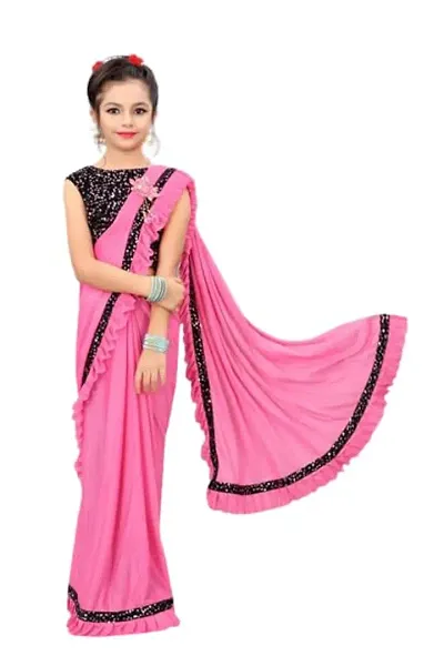 KESAVJIVAN Kids Lycra Blend Ready ToWear Saree With Sequence Blouse Piece