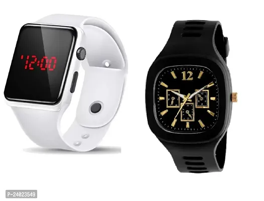 White Analog Watch For Digital Led Watch Combo For Men  Women ( Pack Of 2)