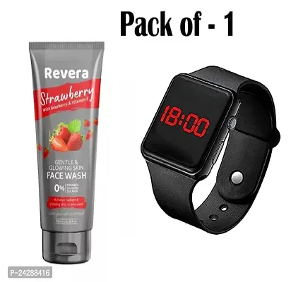 Revera  Naturals Strawberry Face Wash With Bearberry Vitamin-E  Free Black Digital Led Watch (Pack Of )