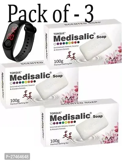 Medisalic Soap 100 gm Free Black Digital Led Watch For Men  Women ( Pack Of 3)-thumb0
