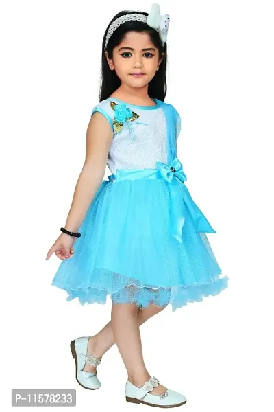 Kids Babygirls Skyblue Net Frocks Set-thumb2