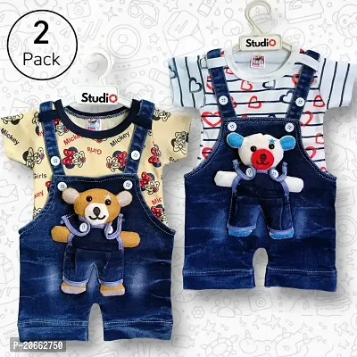 Stylish Multicoloured Cotton Printed Dungarees For Boy Pack Of 2-thumb0