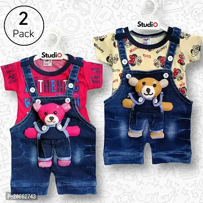 Stylish Multicoloured Cotton Printed Dungarees For Boy Pack Of 2-thumb0