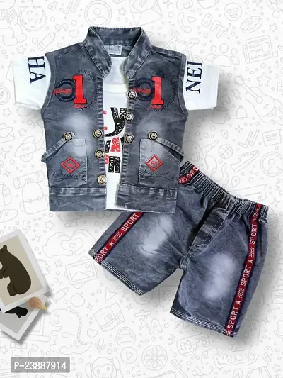 Boy's Stylish Tshirt Pant  Jacket Set-thumb0