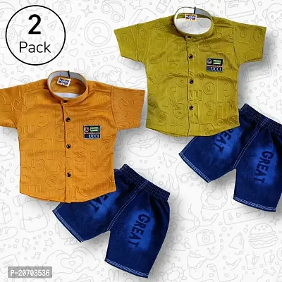 Comfortable Shirts with Jeans Printed Multicoloured For Boys Pack Of 2