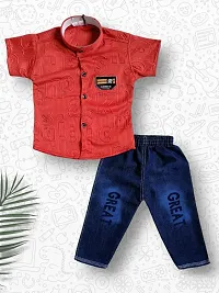 Comfortable Shirts with Jeans Printed Multicoloured For Boys Pack Of 2-thumb3