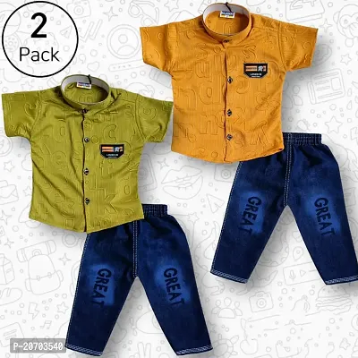 Comfortable Shirts with Jeans Printed Multicoloured For Boys Pack Of 2