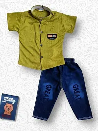 Comfortable Shirts with Jeans Printed Multicoloured For Boys Pack Of 2-thumb1