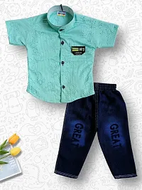 Comfortable Shirts with Jeans Printed Multicoloured For Boys Pack Of 2-thumb1