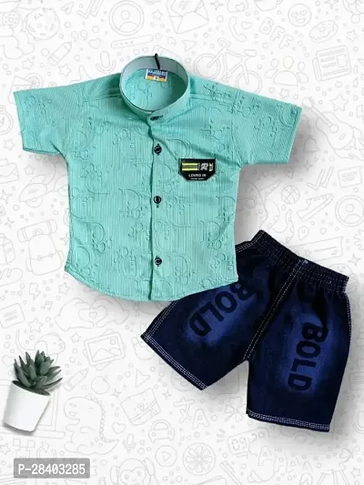 Boys Polyester Shirt with Denim Shorts-thumb0