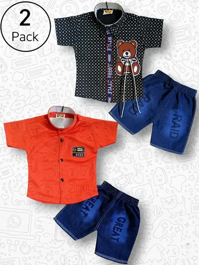 Pack of 2 Kids T-shirt/ Shirt Shorts Set For Boys
