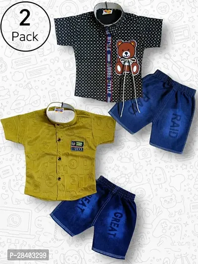 Pack of 2 Boys Polyester Shirt with Denim Shorts