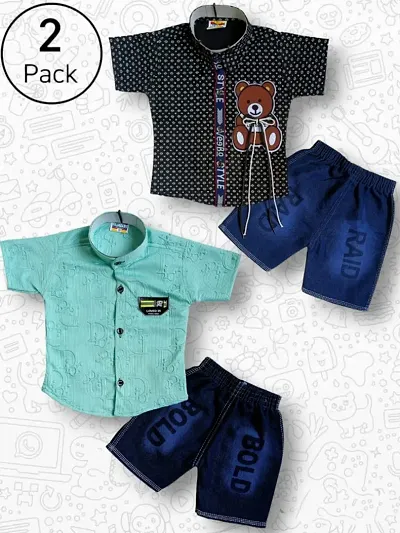 Pack of 2 Kids T-shirt/ Shirt Shorts Set For Boys