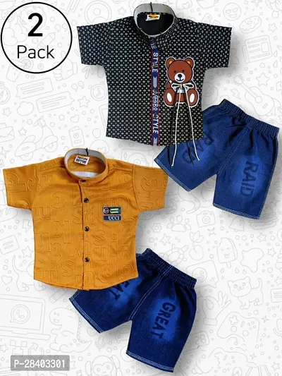 Pack of 2 Boys Polyester Shirt with Denim Shorts