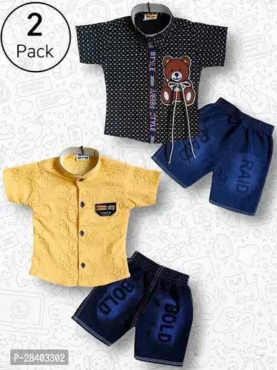 Pack of 2 Boys Polyester Shirt with Denim Shorts