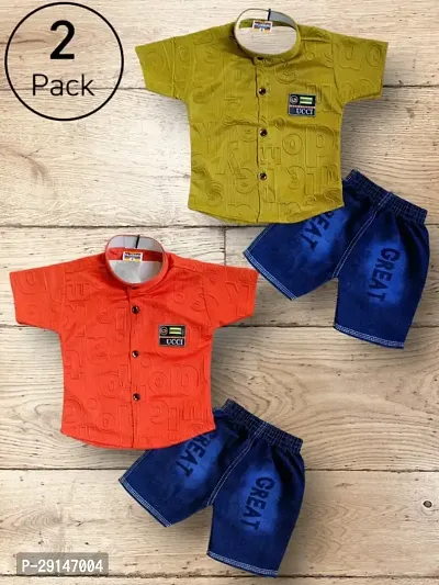 Pack of 2 Boys Polyester Shirt with Denim Shorts-thumb0