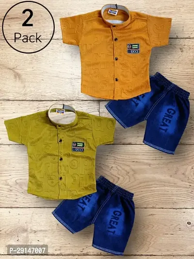 Pack of 2 Boys Polyester Shirt with Denim Shorts-thumb0