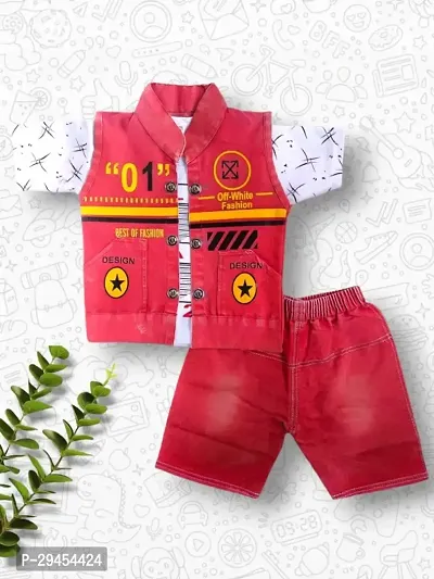 Boys Polycotton Half Sleeve Jacket with Printed T-Shirt and Shorts Sets for Kids-thumb0