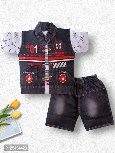 Boys Polycotton Half Sleeve Jacket with Printed T-Shirt and Shorts Sets for Kids-thumb0