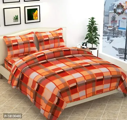 Fabture Fleece Warm Double bedsheet with Pillow Covers for Winters (Orange, Full)-thumb0