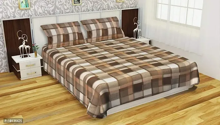 Fabture Fleece Warm Double bedsheet with Pillow Covers for Winters (Brown, Standard)