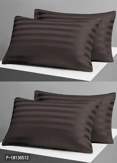 Fabture 300 TC Cotton Satin Stripe Pillow Covers Set of 4 | Pillow Cases | Pillow Cover Set of 4 |Standard Size ( Multi , 18 X 28 inch ) (Brown)-thumb0