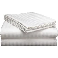 Fabture White Bedsheets for Single Bed, White Single bedsheet, 300TC Satin Strip White Bedsheet Cotton (Single Bed)-thumb2