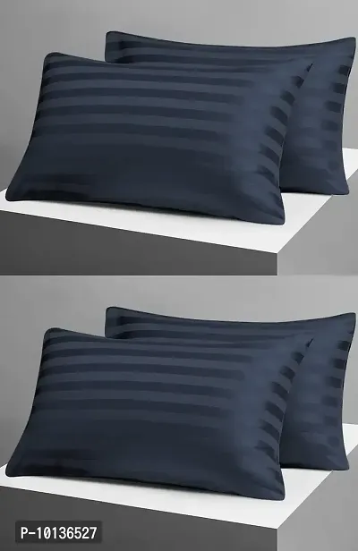 Fabture 300 TC Cotton Satin Stripe Pillow Covers Set of 4 | Pillow Cases | Pillow Cover Set of 4 |Standard Size ( Multi , 18 X 28 inch ) (Blue)