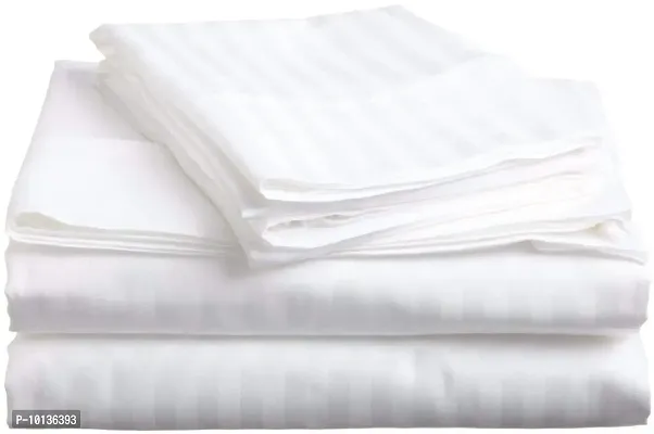 Fabture White Bedsheets for Single Bed, White Single bedsheet, 300TC Satin Strip White Bedsheet Cotton (Single Bed)-thumb4