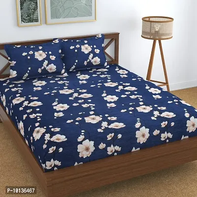 Fabture Glace Cotton bedsheet for Double Bed, Double bedsheet Cotton with Pillow Cover, Floral bedsheet (BLUEFLOWER, Queen)