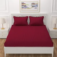 Fabture Cotton Feel 300 TC Satin Double Bedsheet, Sarin Stripes/Lining Stripes Double Bedsheet with Two Pillow Covers (King Size)(Maroon)-thumb3