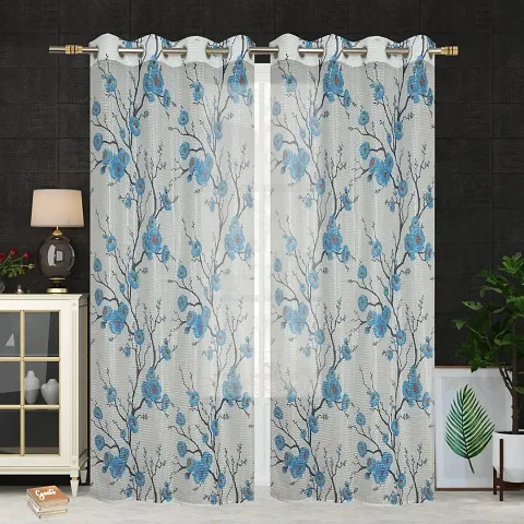 Fabture Heavy Polyester Flower Printed Transparent Net Curtain