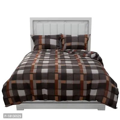 Fabture Fleece Warm Brown Check Double Bedsheet with Pillow Covers for Winters (Brown)