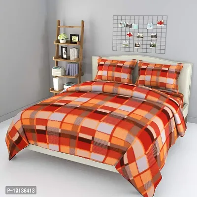 Fabture Woollen Fleece Checkered Double bedsheet with Pillow Covers for Winters (Orange, Full)