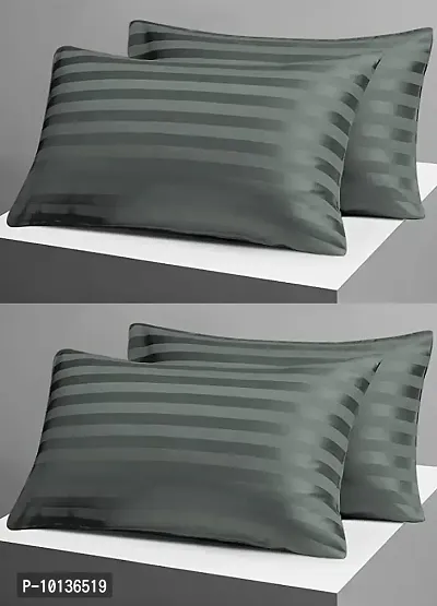 Fabture 300 TC Cotton Satin Stripe Pillow Covers Set of 4 | Pillow Cases | Pillow Cover Set of 4 |Standard Size ( Multi , 18 X 28 inch ) (Grey)-thumb0