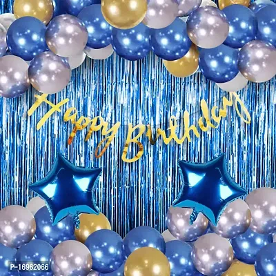 Sort Blue Happy Birthday Decoration - 41 Pcs Birthday Decoration Items /Happy Birthday Decoration Kit / Happy Birthday Banner, Blue Foil Curtain,Star Foil Balloons, Metallic Balloons-thumb0