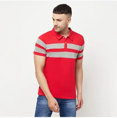 Glito Men Striped Polo Collar T-Shirt(Red)