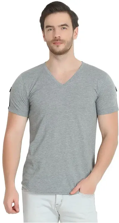 Glito Men's Regular Fit Half Sleeve T-Shirt with Zip Detail for Men/T-Shirt's for Men (Grey)