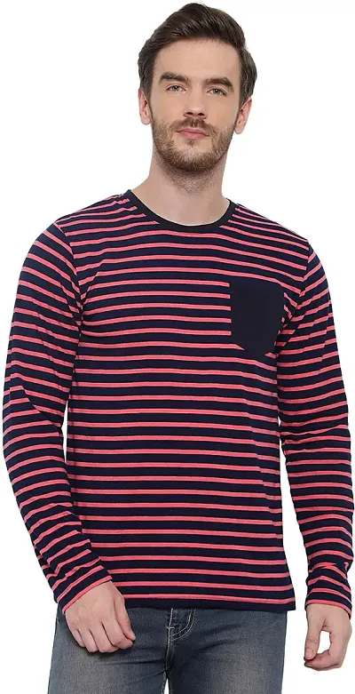 GLITO Striped Men Round Neck Dark Blue, Thirt BZ RN0602057